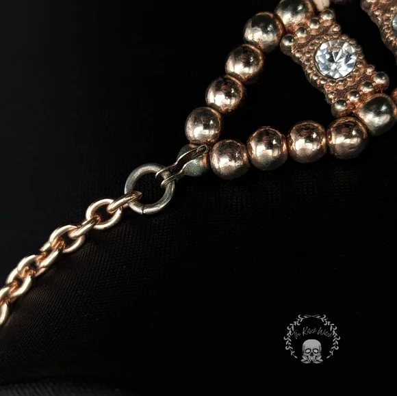 ROSE Gold Toned Faux Howlite Bib Statement Necklace with Rhinestone Accents - Picture 4 of 5